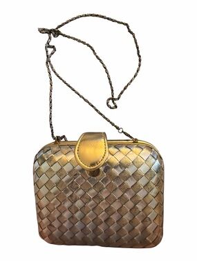 Vintage Delill Gold Silver Woven Chain Crossbody Clutch Evening Bag
